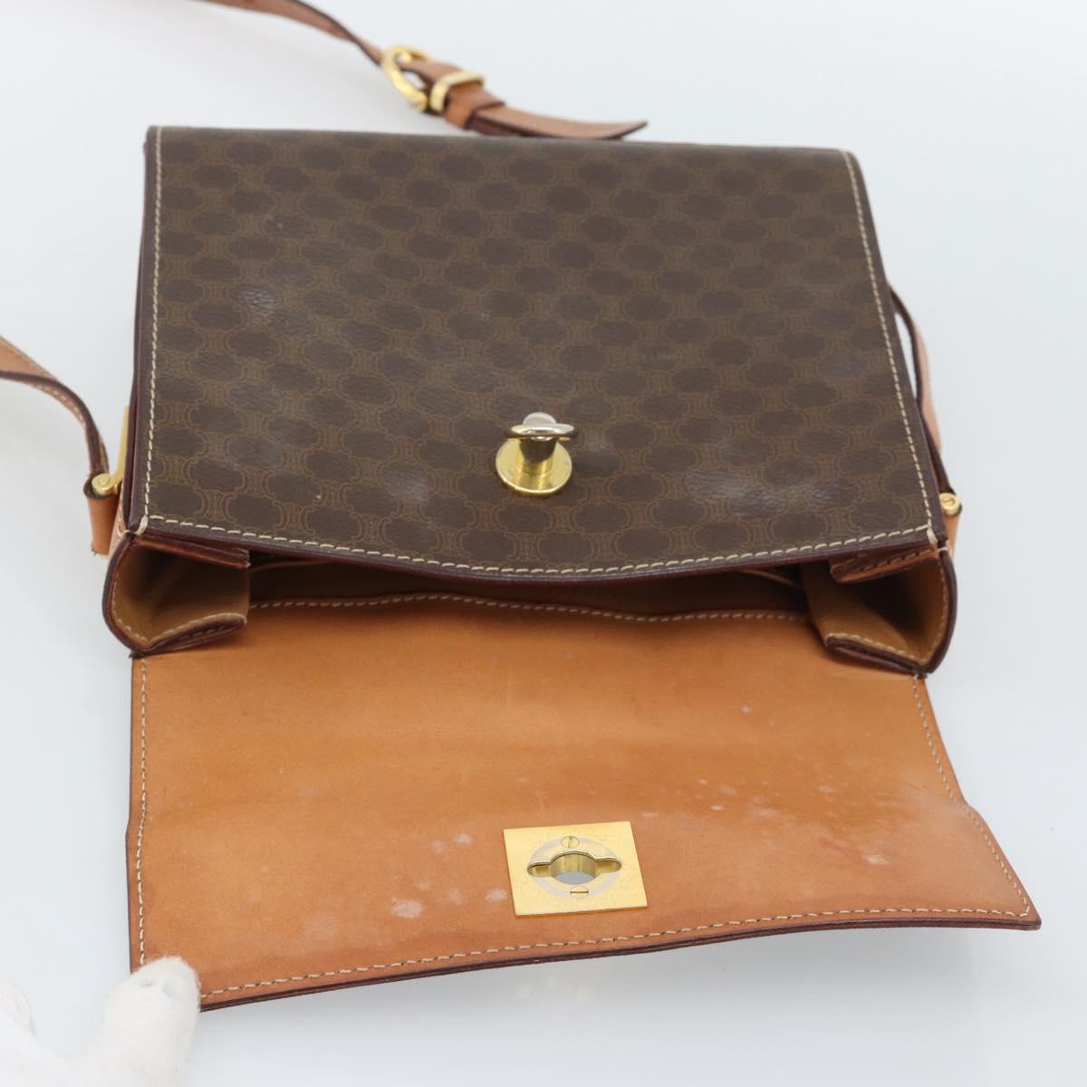 CELINE Macadam Shoulder Bag PVC Leather Brown Gold Tone Auth ep15326