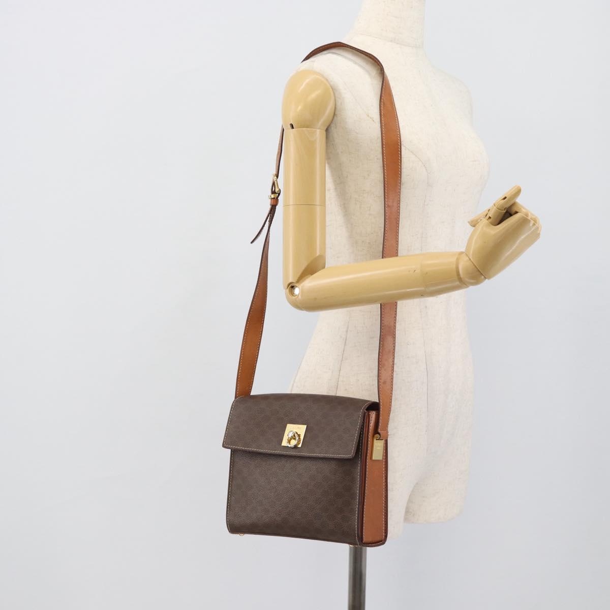 CELINE Macadam Shoulder Bag PVC Leather Brown Gold Tone Auth ep15326