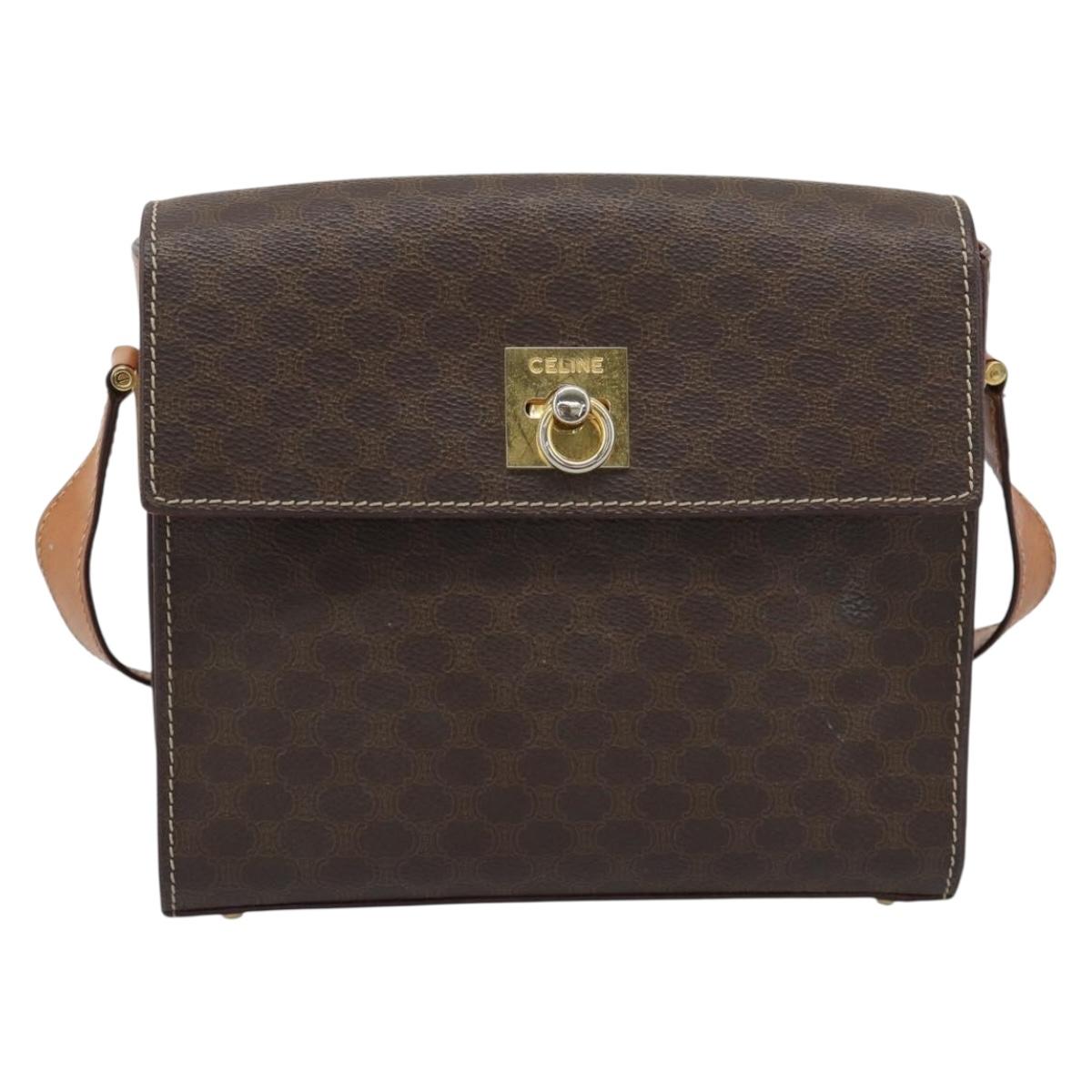 CELINE Macadam Shoulder Bag PVC Leather Brown Gold Tone Auth ep15326
