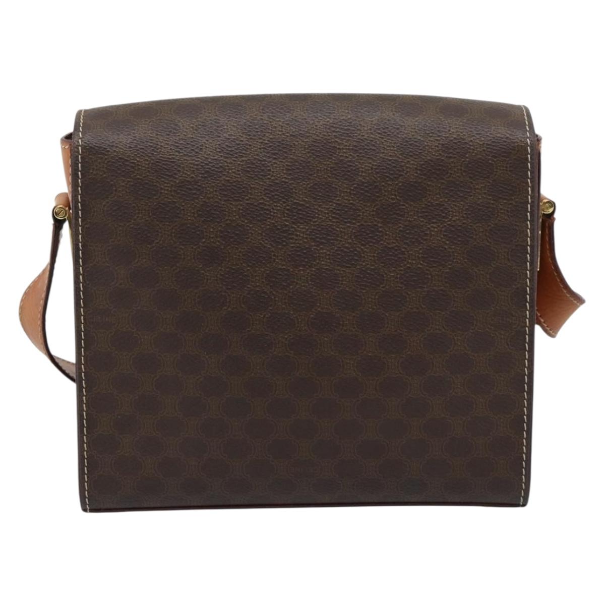 CELINE Macadam Shoulder Bag PVC Leather Brown Gold Tone Auth ep15326