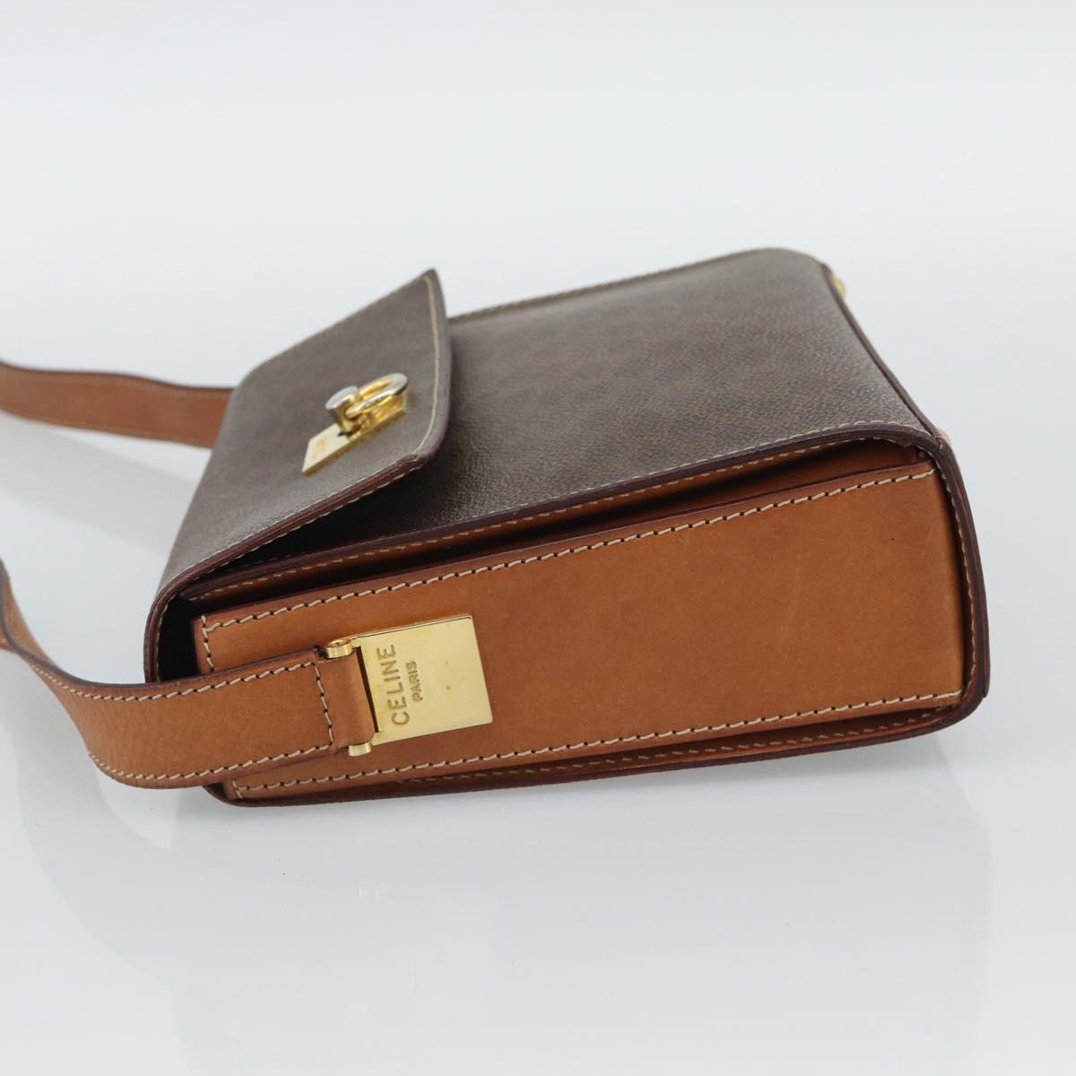 CELINE Macadam Shoulder Bag PVC Leather Brown Gold Tone Auth ep15326