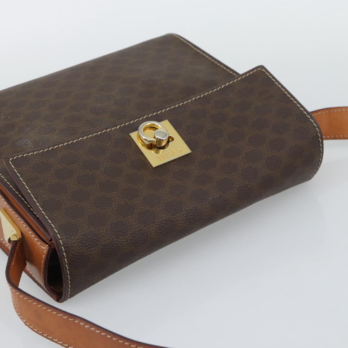 CELINE Macadam Shoulder Bag PVC Leather Brown Gold Tone Auth ep15326