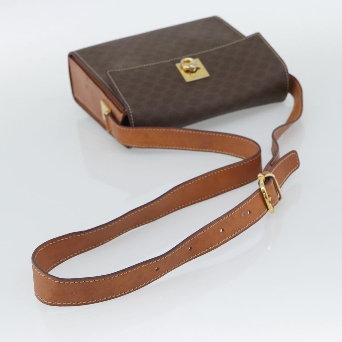 CELINE Macadam Shoulder Bag PVC Leather Brown Gold Tone Auth ep15326