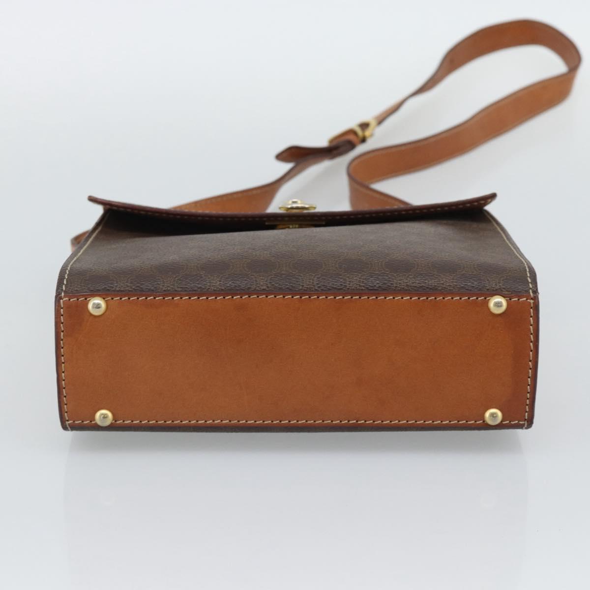 CELINE Macadam Shoulder Bag PVC Leather Brown Gold Tone Auth ep15326