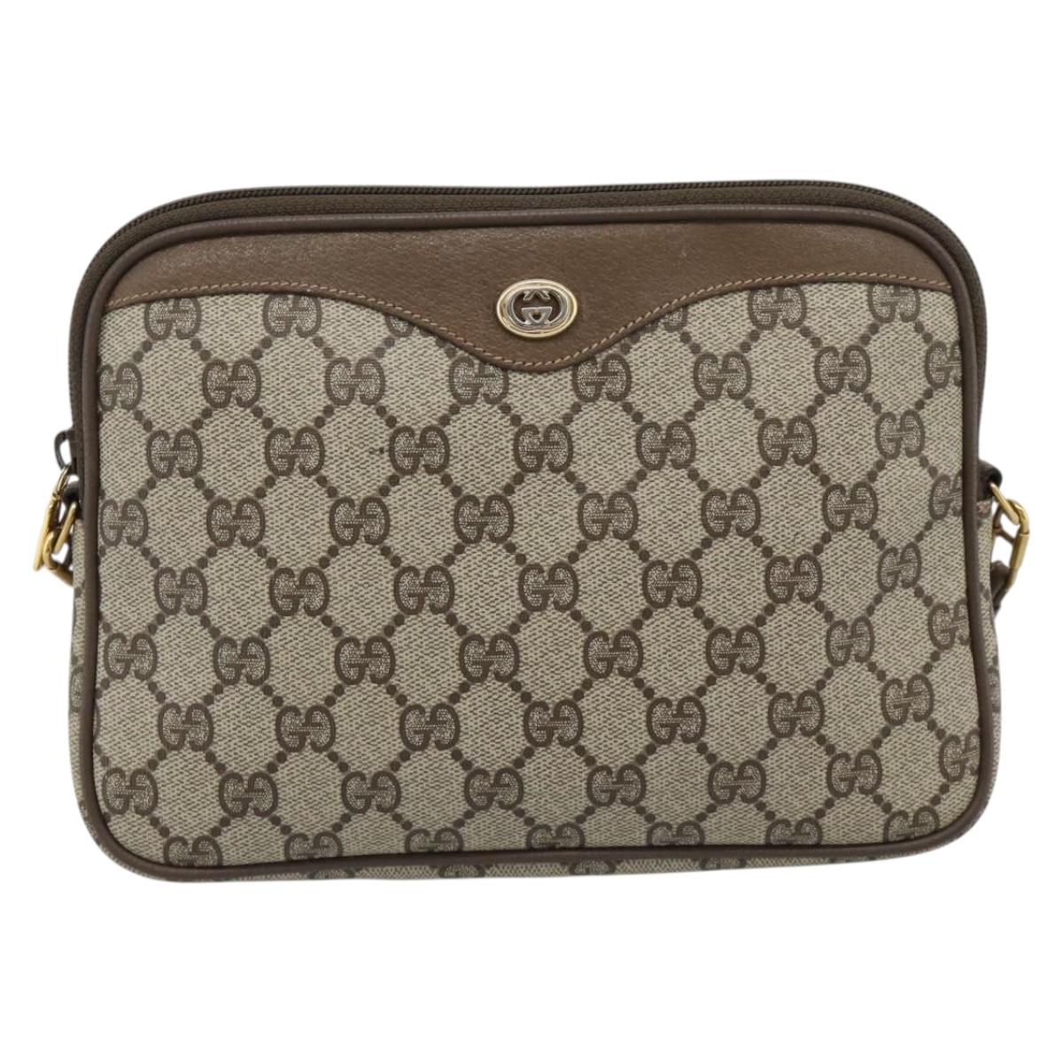 GUCCI GG Supreme Shoulder Bag PVC Leather Beige Gold Tone Auth ep15327