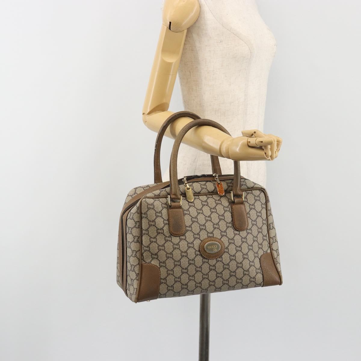 GUCCI GUCCI Plus Supreme Hand Bag PVC Beige Gold Tone Auth ep15328