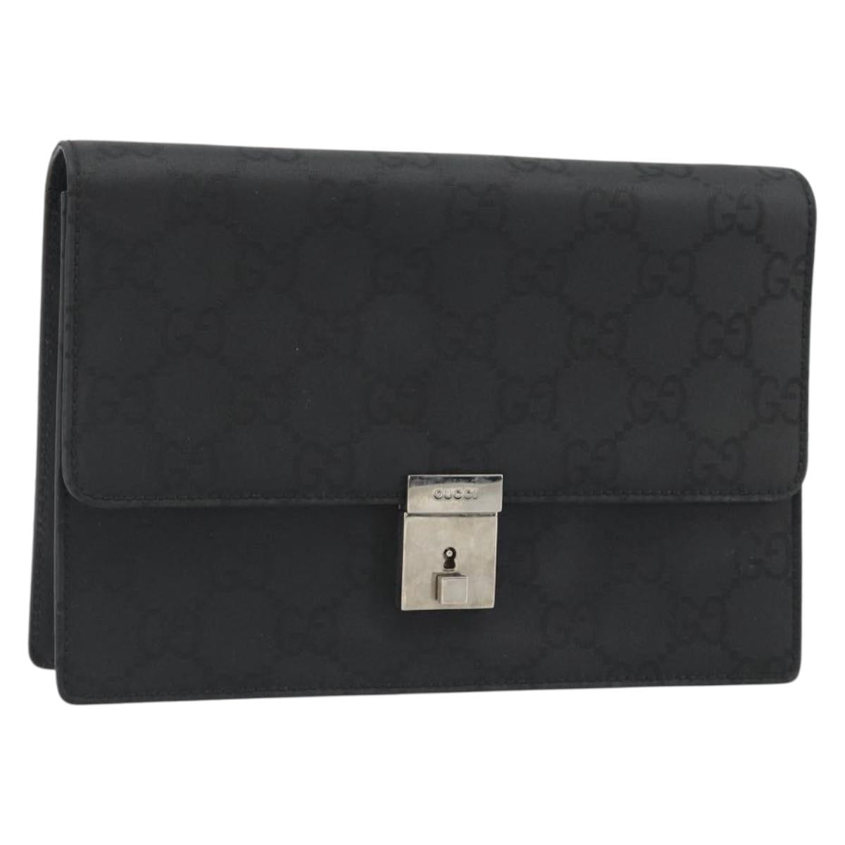 GUCCI GG Clutch Bag Nylon Black Silver 018 1600 Auth ep15330