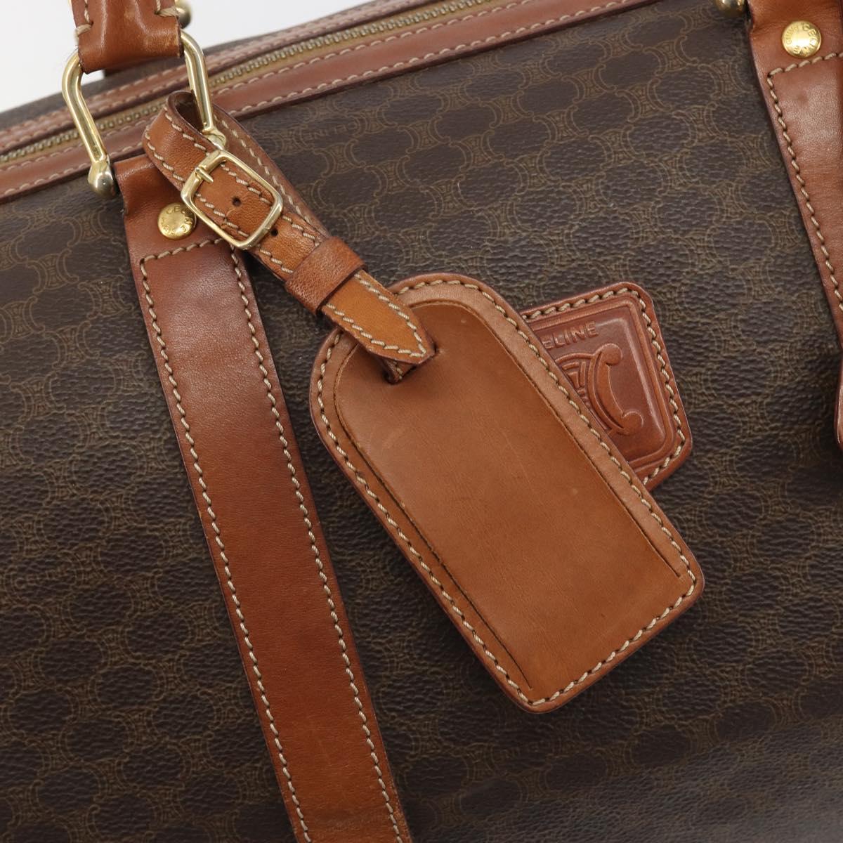 CELINE Macadam Boston Bag PVC Leather Brown Gold Tone Auth ep15333