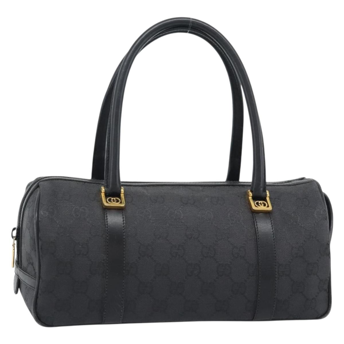 GUCCI GG Canvas Hand Bag Black Gold Tone Auth ep15335