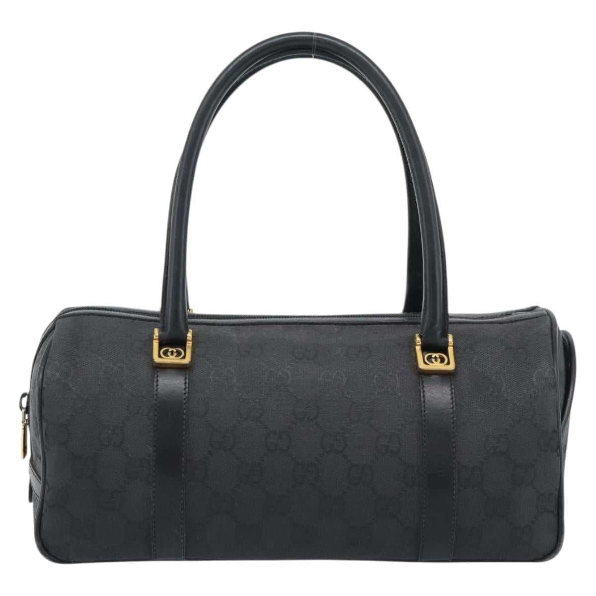 GUCCI GG Canvas Hand Bag Black Gold Tone Auth ep15335
