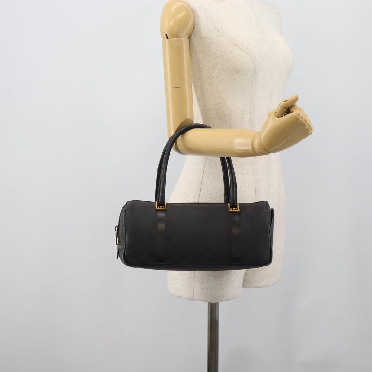 GUCCI GG Canvas Hand Bag Black Gold Tone Auth ep15335