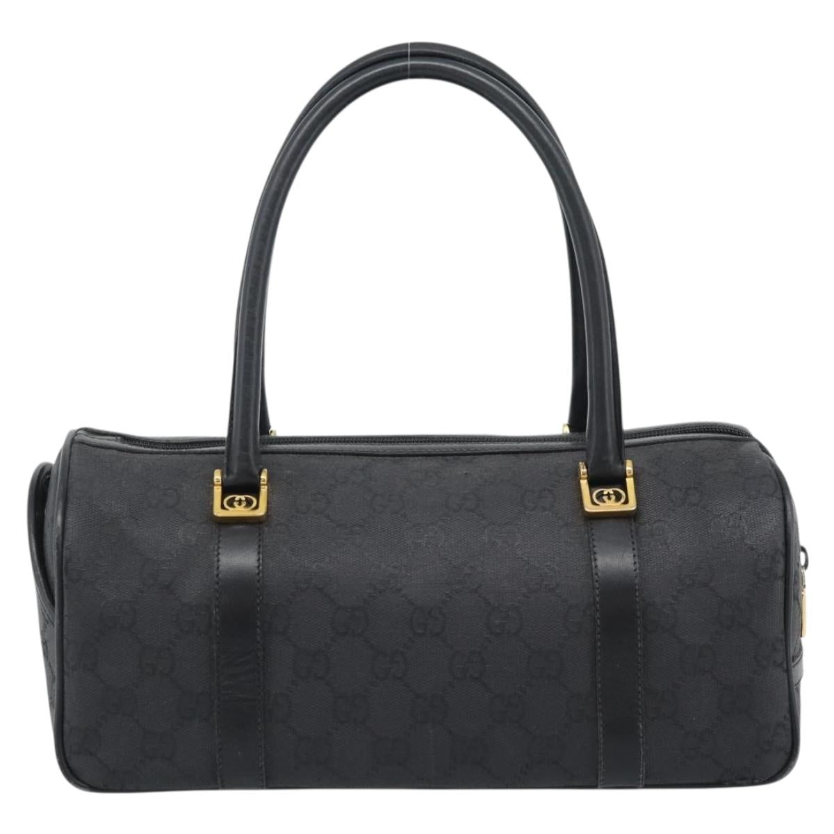 GUCCI GG Canvas Hand Bag Black Gold Tone Auth ep15335