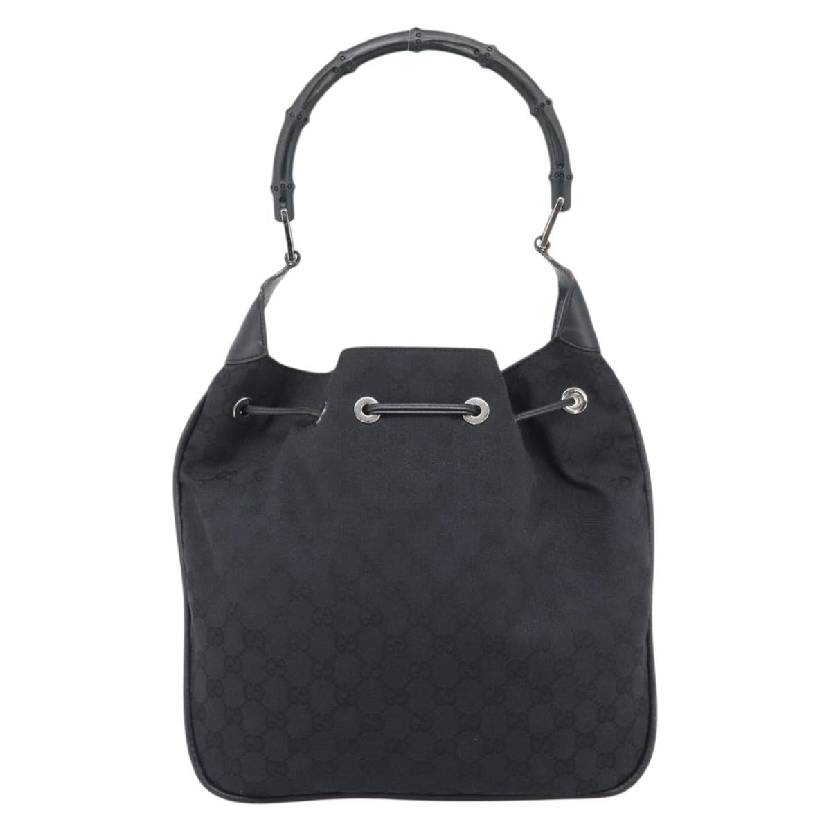 GUCCI GG Canvas Bamboo Hand Bag Black Silver 001 4033 Auth ep15336A