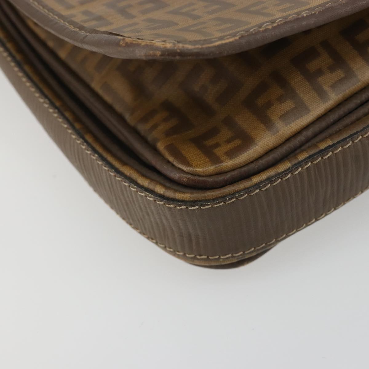 FENDI Zucchino Shoulder Bag PVC Leather Brown Auth ep15338
