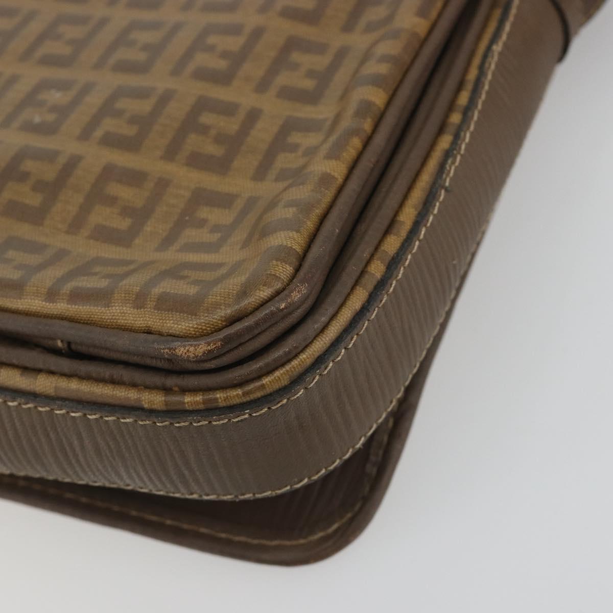 FENDI Zucchino Shoulder Bag PVC Leather Brown Auth ep15338