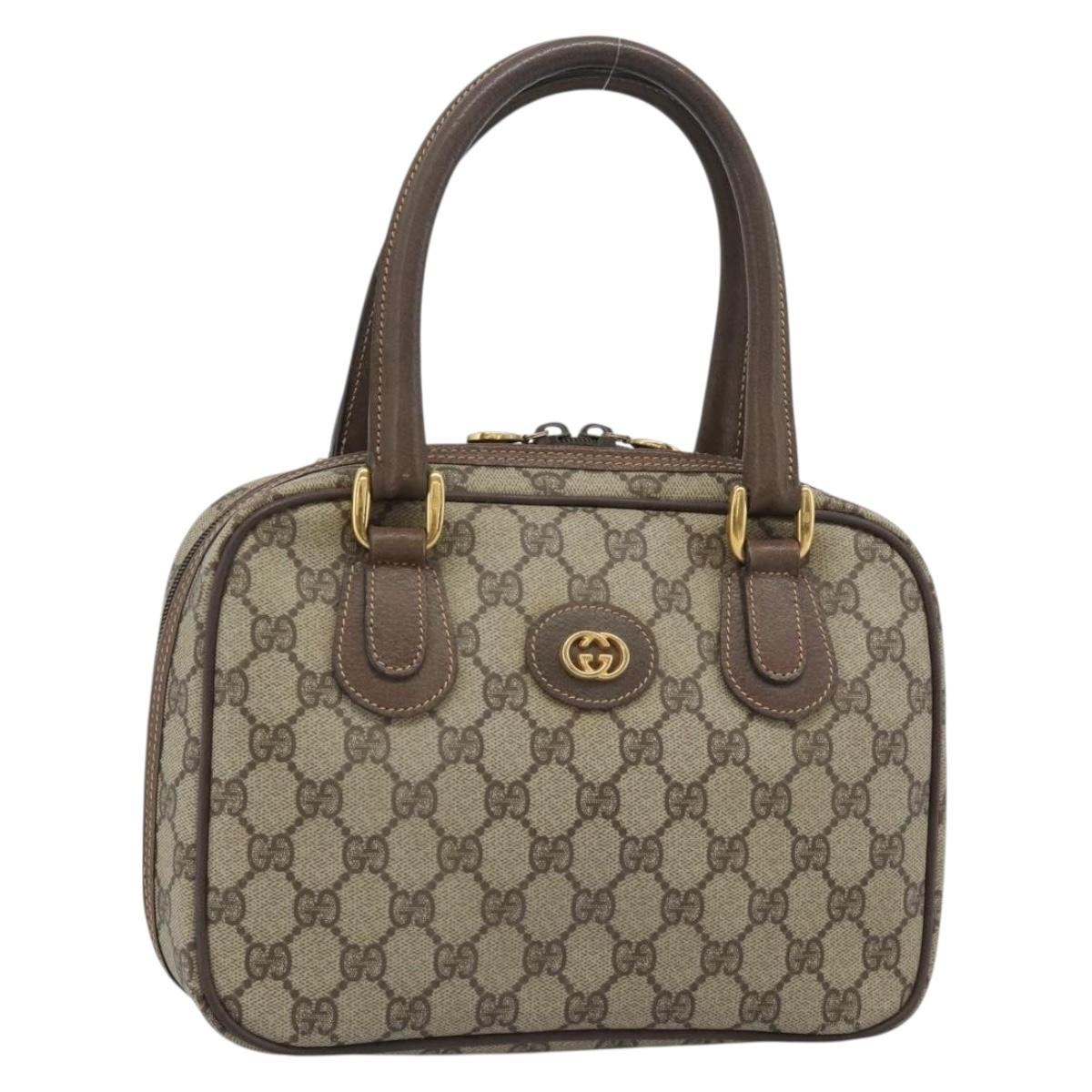 GUCCI GG Supreme Hand Bag PVC Leather Beige Gold Tone Auth ep15341