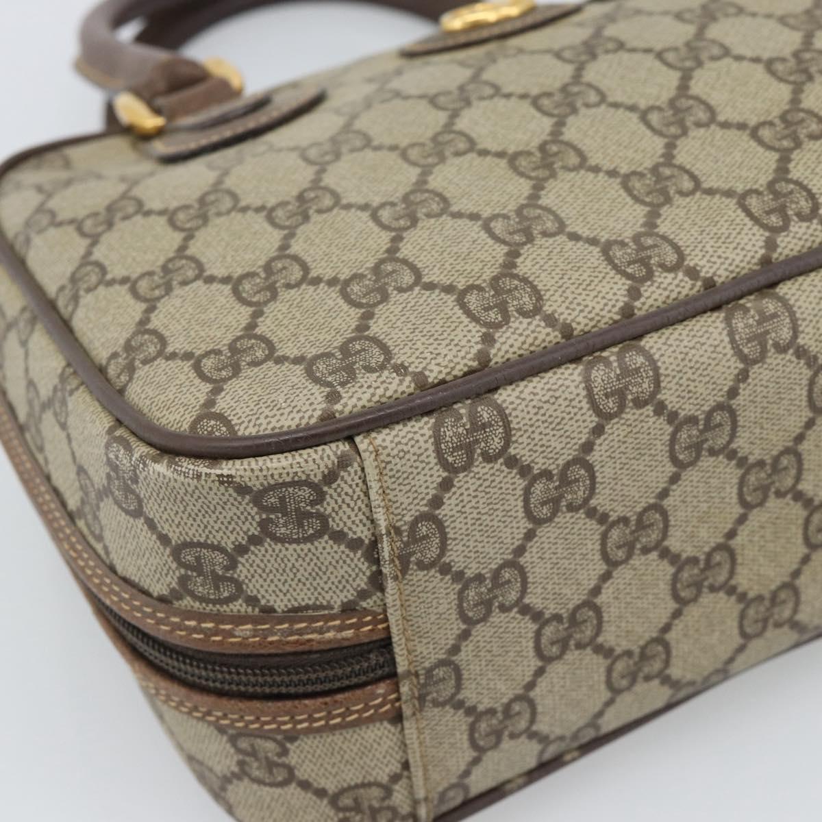 GUCCI GG Supreme Hand Bag PVC Leather Beige Gold Tone Auth ep15341