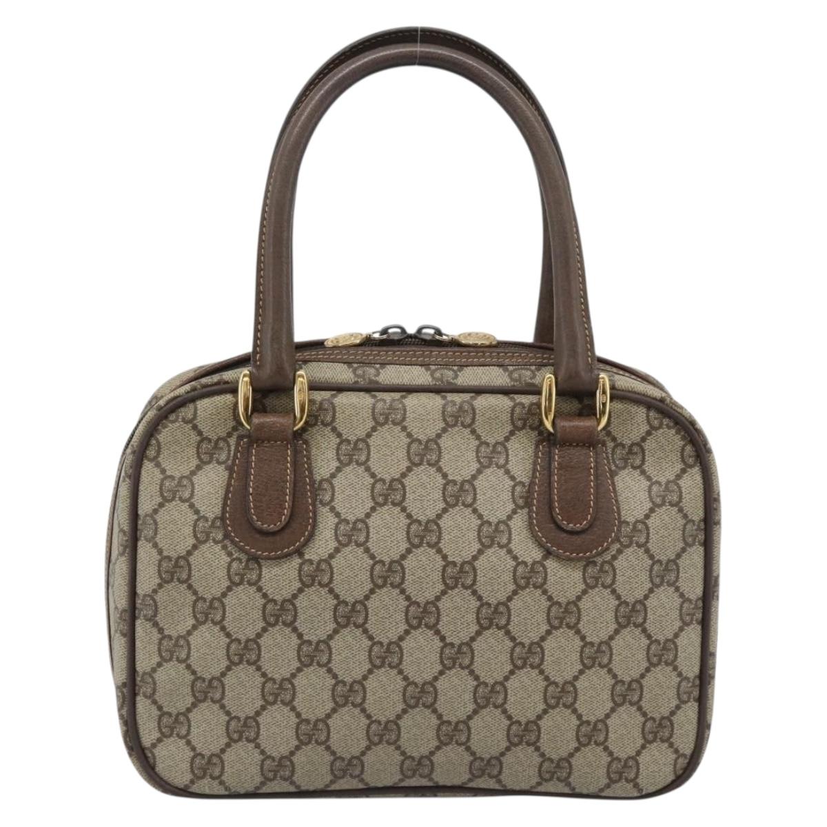 GUCCI GG Supreme Hand Bag PVC Leather Beige Gold Tone Auth ep15341