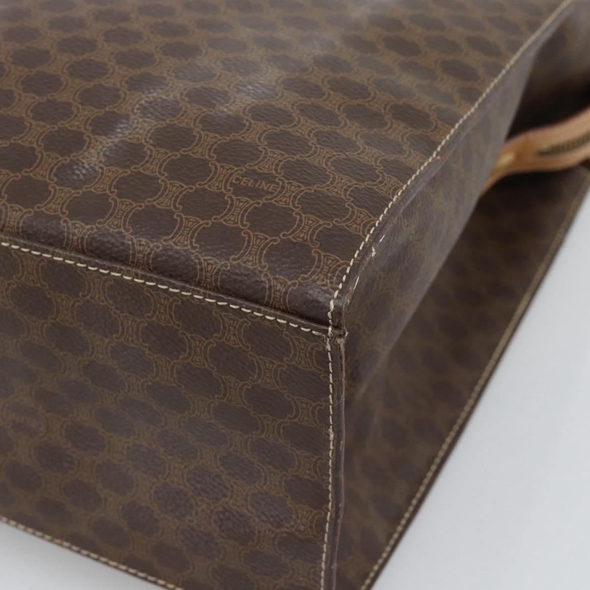 CELINE Macadam Tote Bag PVC Leather Brown Gold Tone Auth ep15343