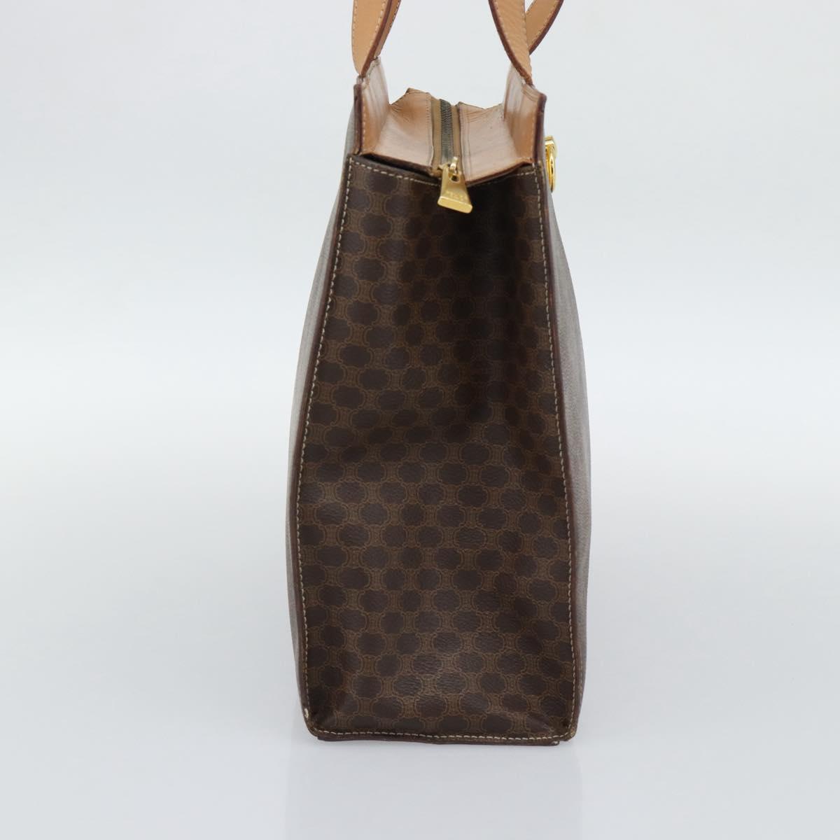 CELINE Macadam Tote Bag PVC Leather Brown Gold Tone Auth ep15343