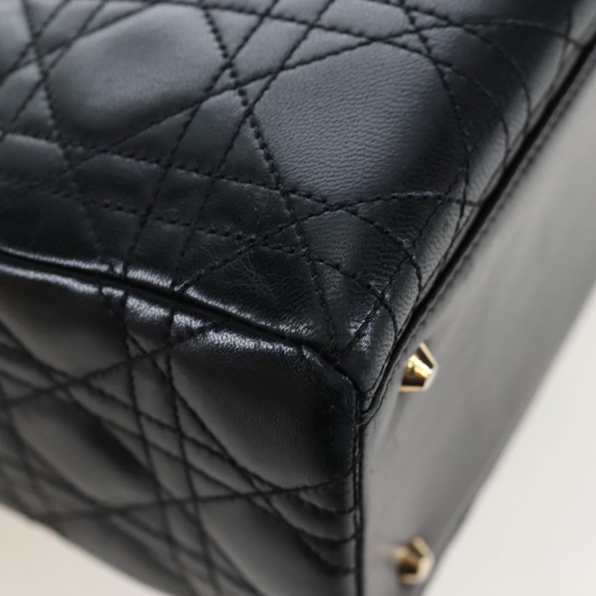 Christian Dior Canage Lady Dior Hand Bag Lamb Skin 2way Black Auth ep15345SAM