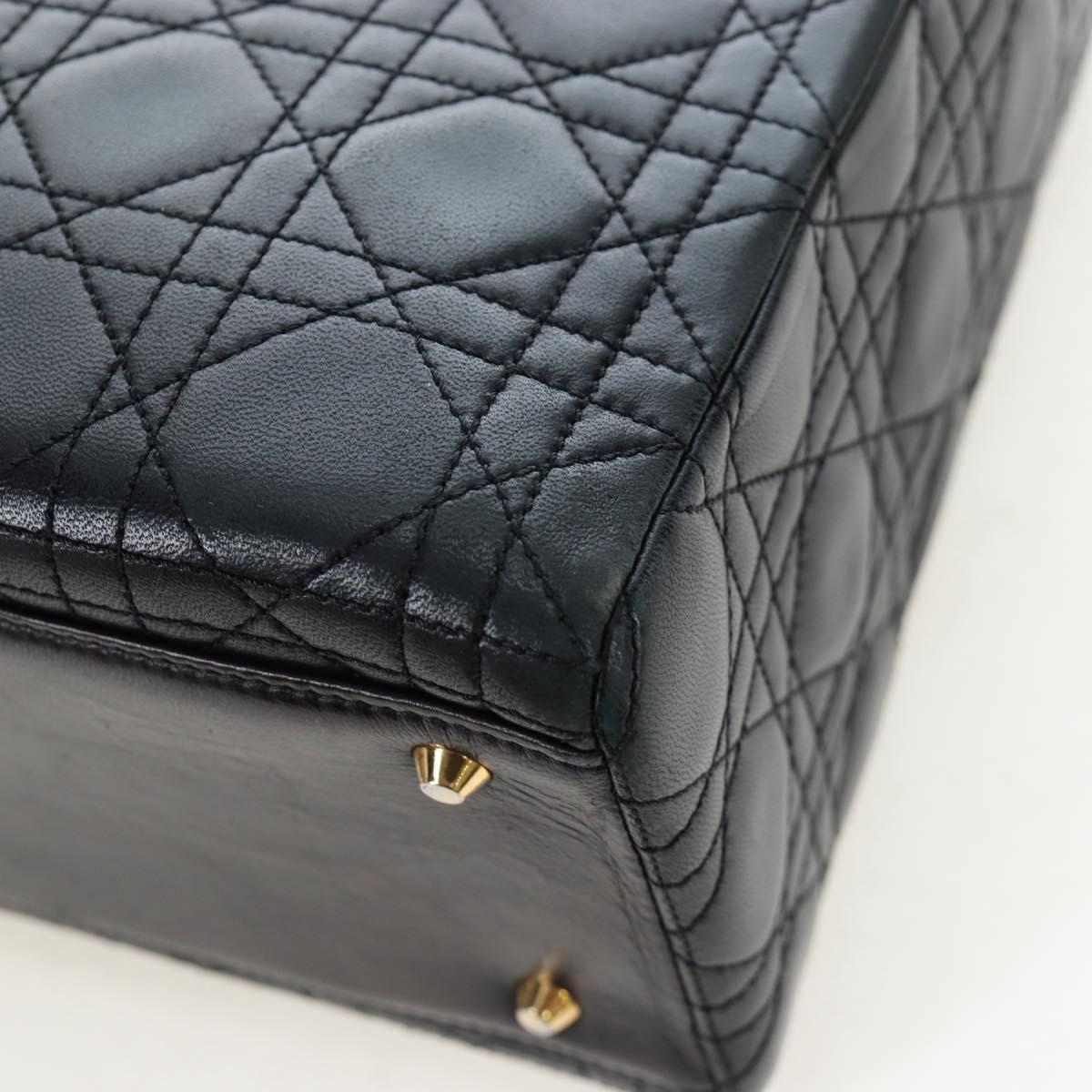 Christian Dior Canage Lady Dior Hand Bag Lamb Skin 2way Black Auth ep15345SAM