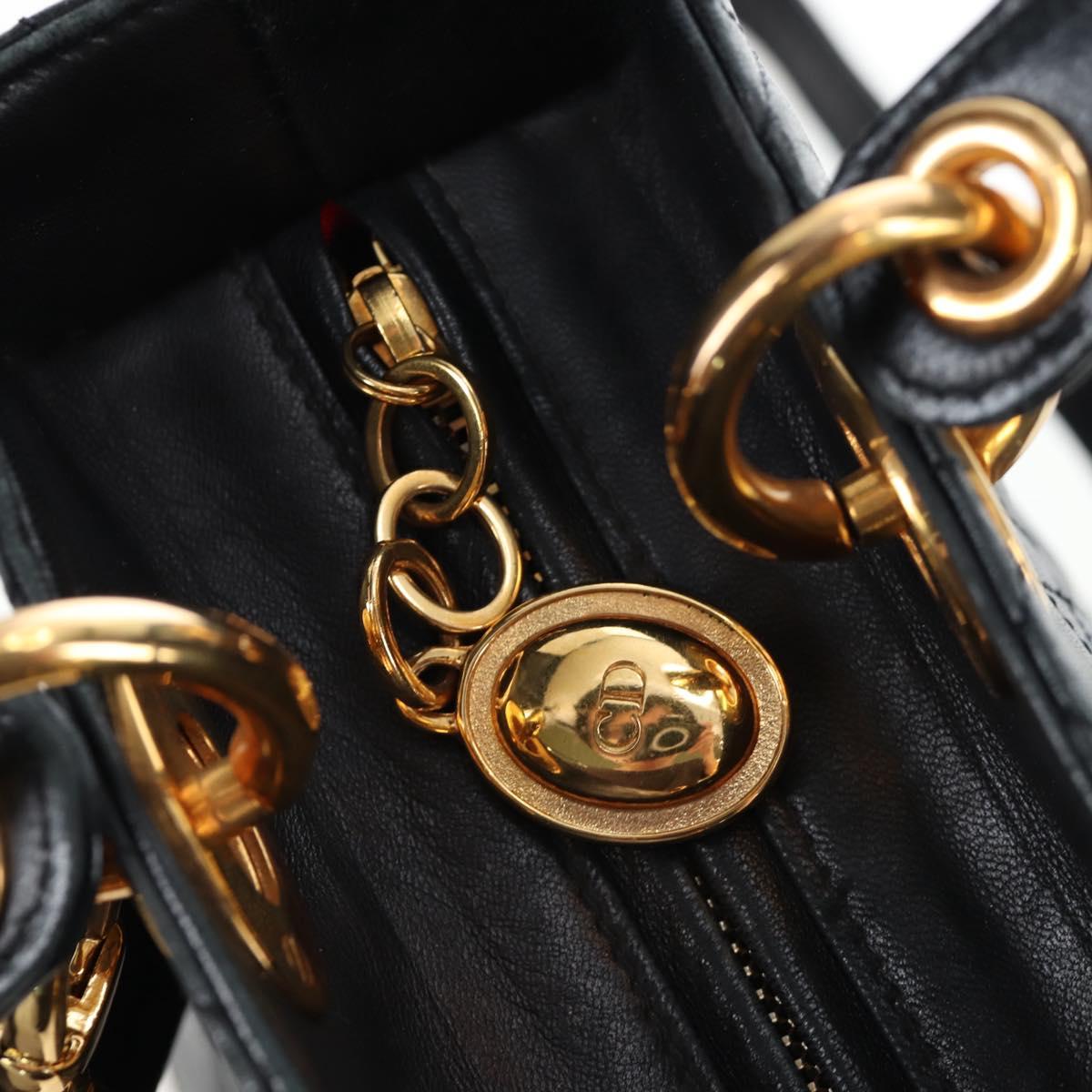Christian Dior Canage Lady Dior Hand Bag Lamb Skin 2way Black Auth ep15345SAM