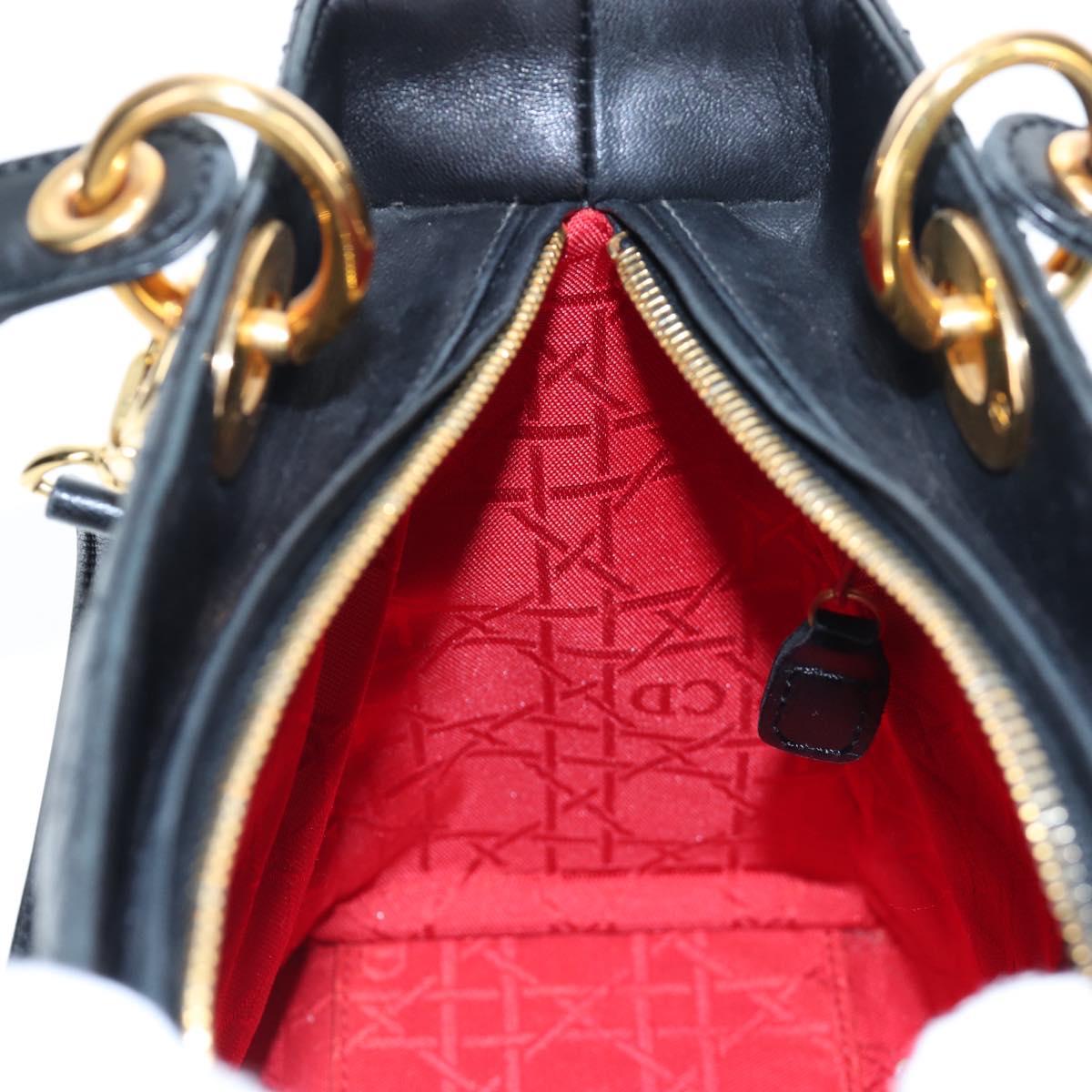Christian Dior Canage Lady Dior Hand Bag Lamb Skin 2way Black Auth ep15345SAM