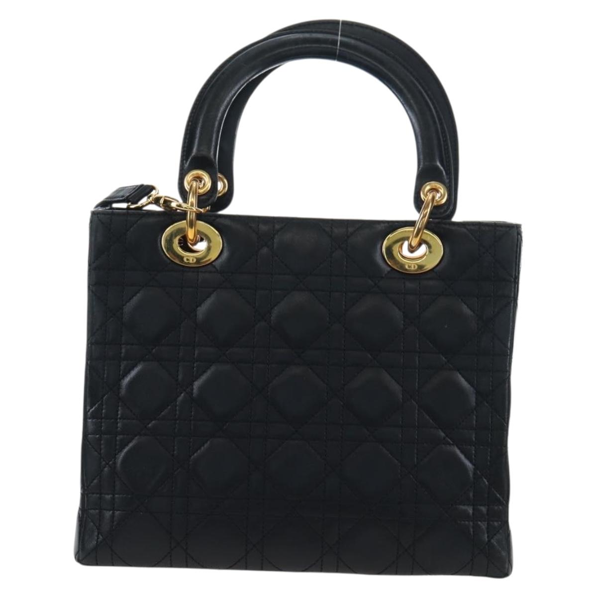 Christian Dior Canage Lady Dior Hand Bag Lamb Skin 2way Black Auth ep15345SAM