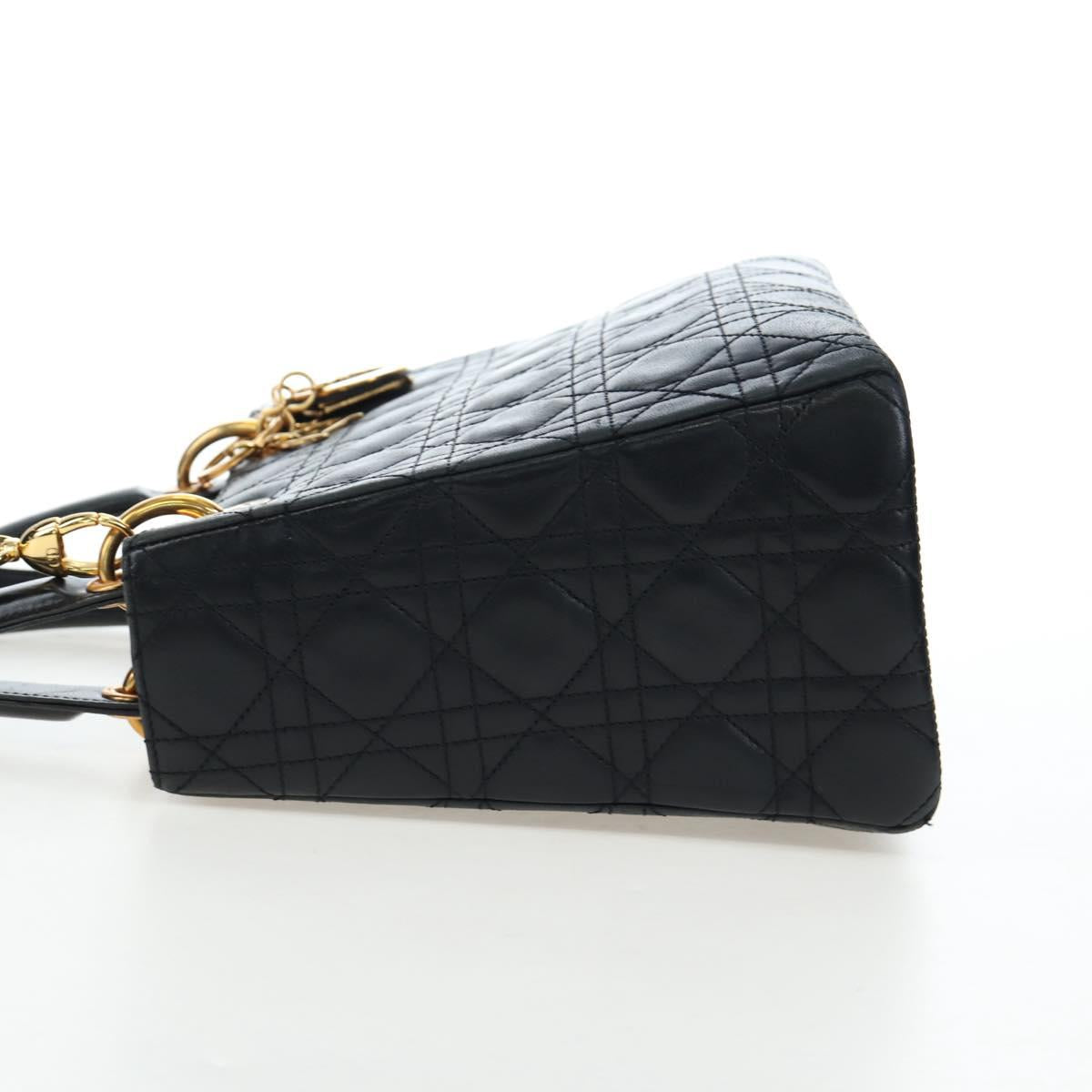 Christian Dior Canage Lady Dior Hand Bag Lamb Skin 2way Black Auth ep15345SAM