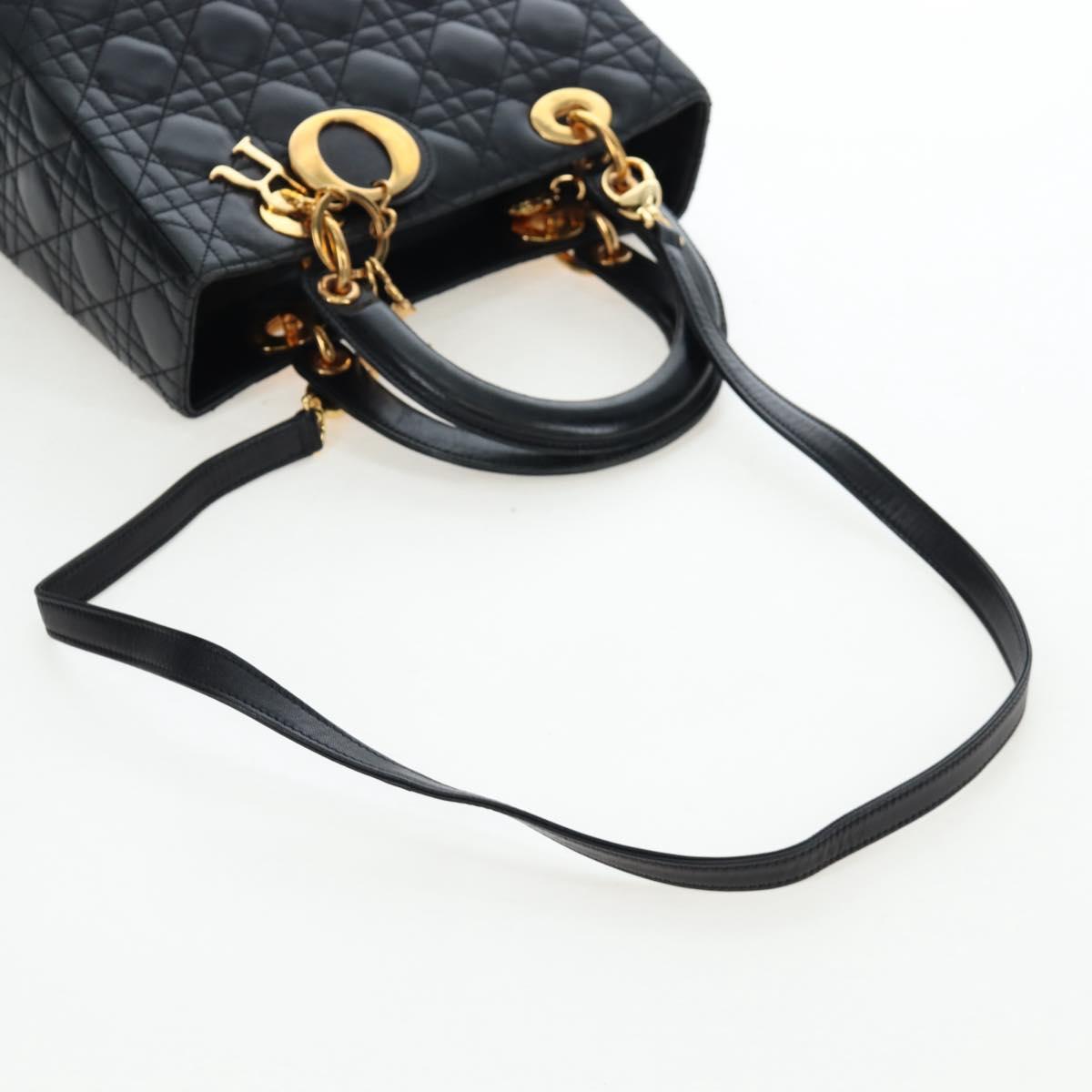 Christian Dior Canage Lady Dior Hand Bag Lamb Skin 2way Black Auth ep15345SAM