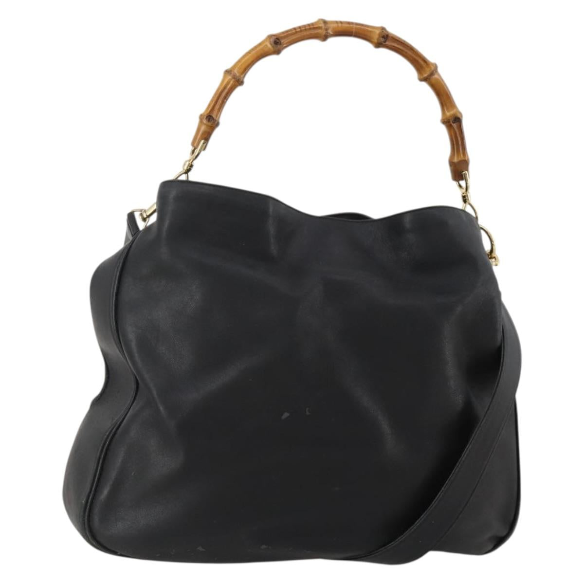 GUCCI Bamboo Hand Bag Leather 2way Black Gold Tone 001 0166 1577 Auth ep15347