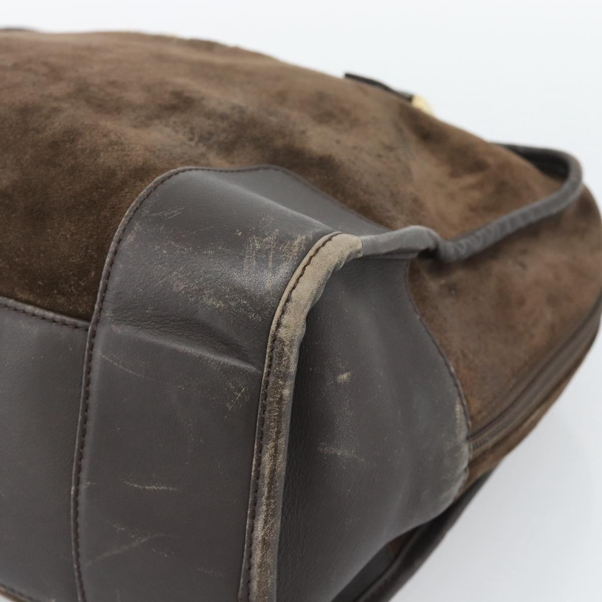 LOEWE Hand Bag Suede Brown Gold Tone Auth ep15349