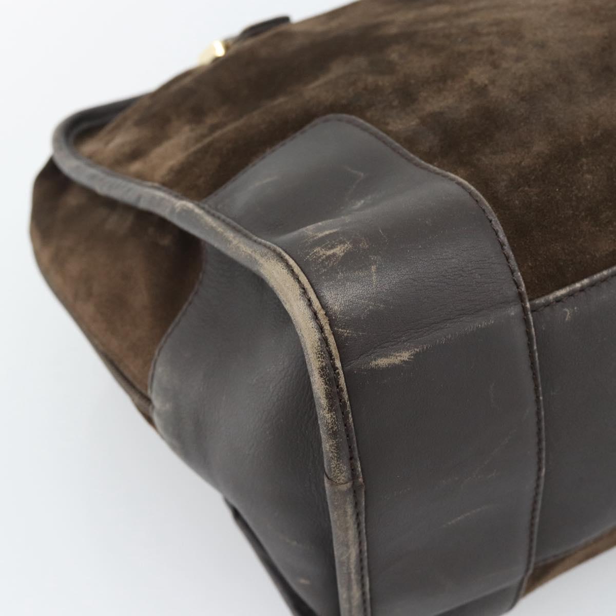 LOEWE Hand Bag Suede Brown Gold Tone Auth ep15349