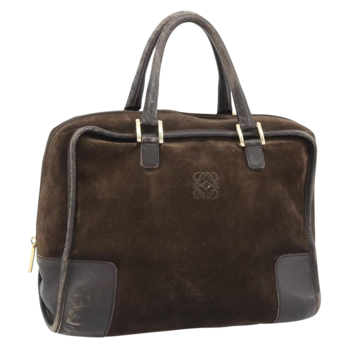 LOEWE Hand Bag Suede Brown Gold Tone Auth ep15349