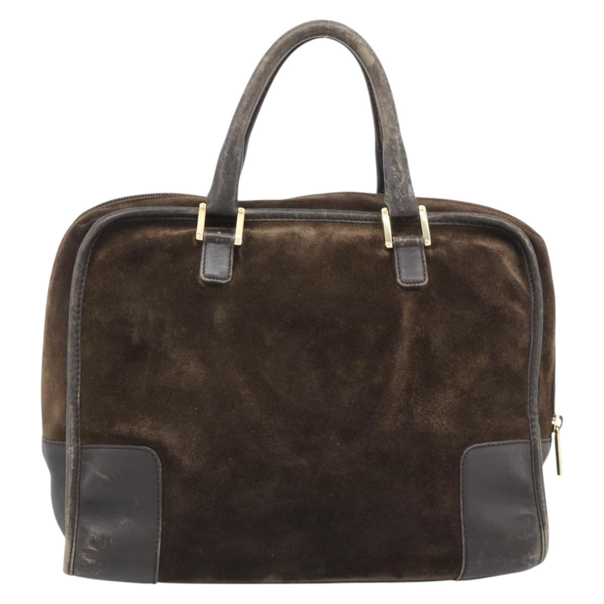 LOEWE Hand Bag Suede Brown Gold Tone Auth ep15349