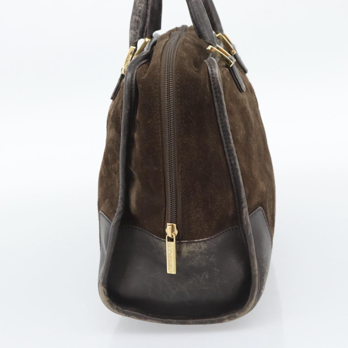 LOEWE Hand Bag Suede Brown Gold Tone Auth ep15349