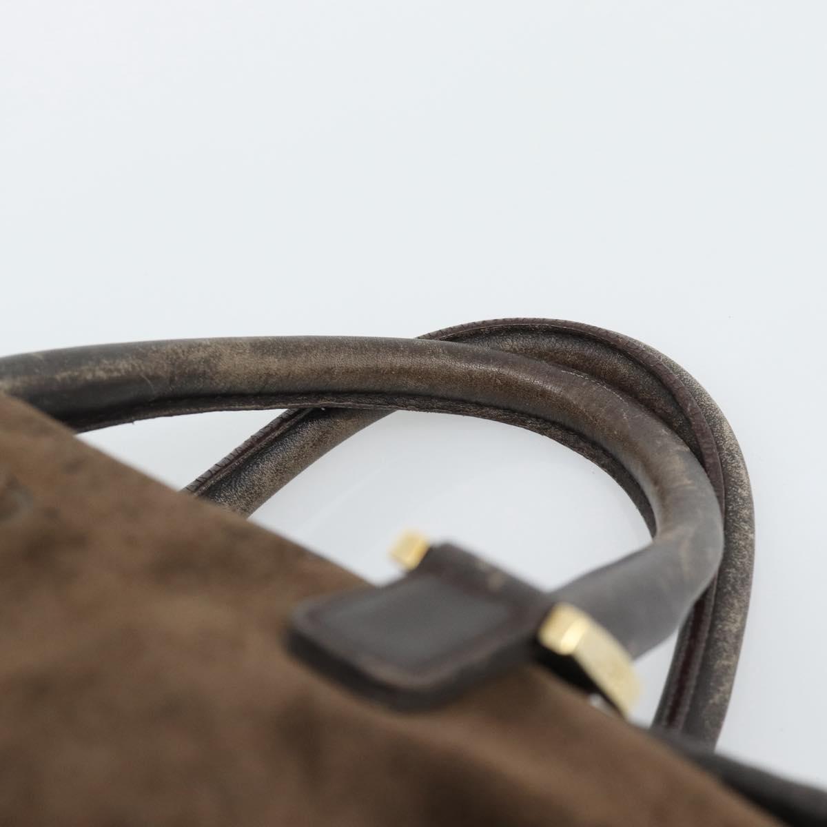 LOEWE Hand Bag Suede Brown Gold Tone Auth ep15349
