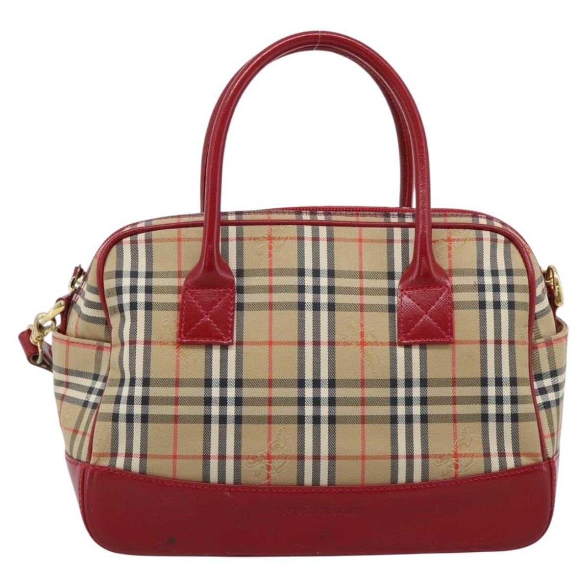BURBERRY Nova Check Hand Bag Canvas 2way Beige Red Auth ep15355A