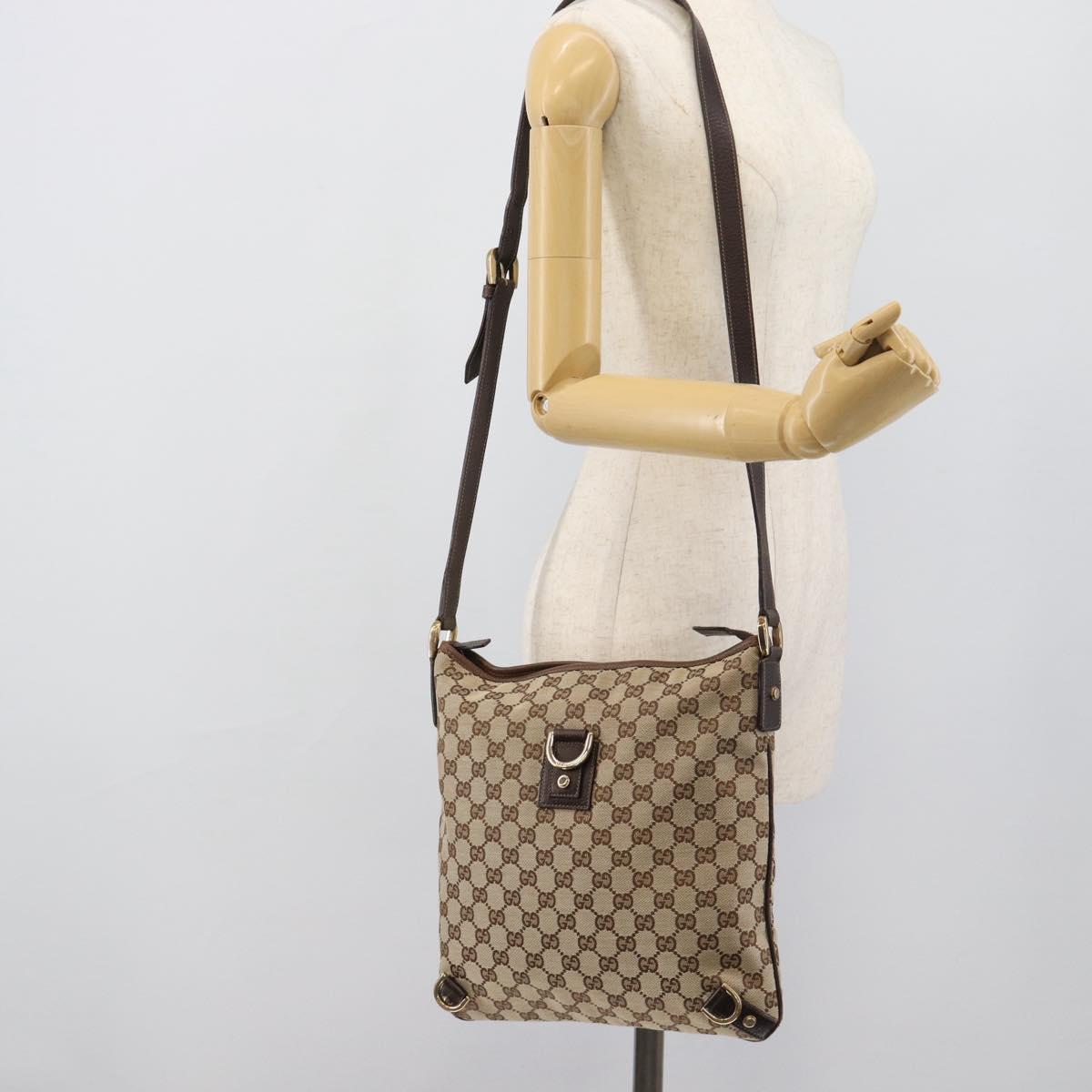GUCCI GG Canvas Shoulder Bag Beige Gold Tone 131326 Auth ep15356A