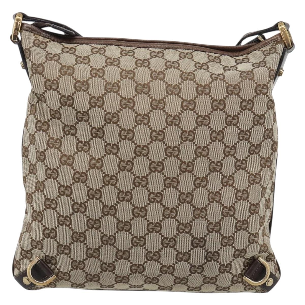 GUCCI GG Canvas Shoulder Bag Beige Gold Tone 131326 Auth ep15356A