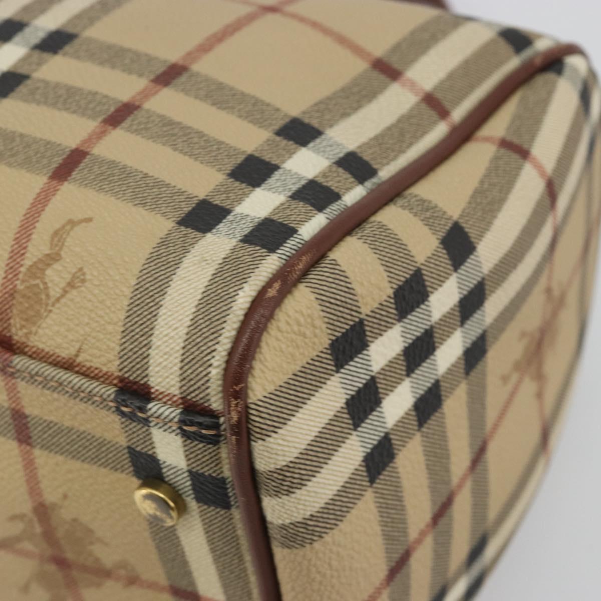 BURBERRY Nova Check Hand Bag PVC Leather Beige Gold Tone Auth ep15358A