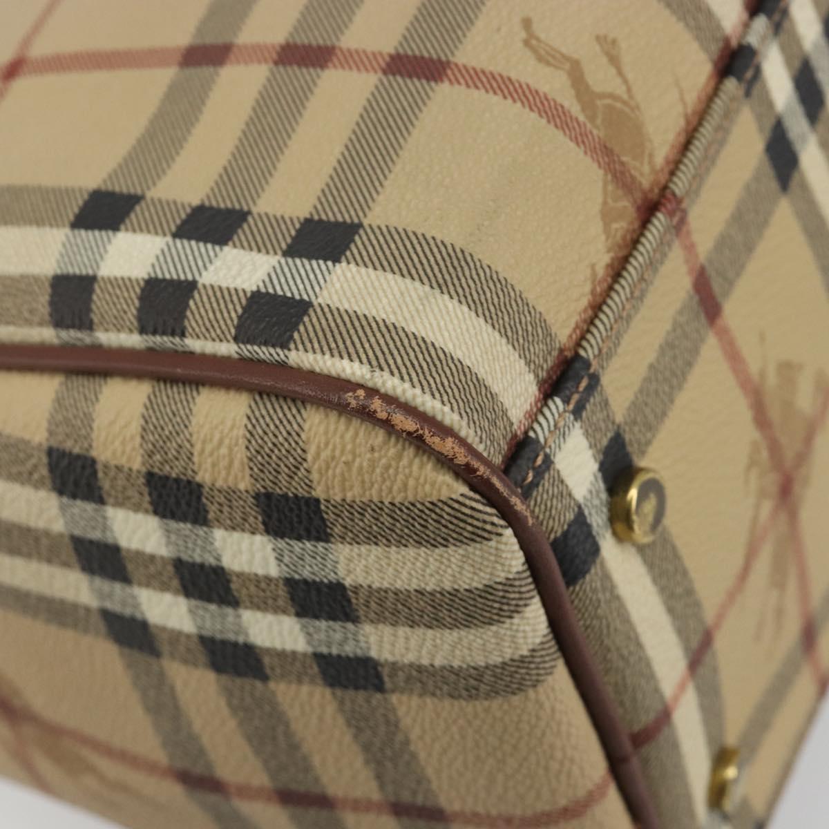 BURBERRY Nova Check Hand Bag PVC Leather Beige Gold Tone Auth ep15358A