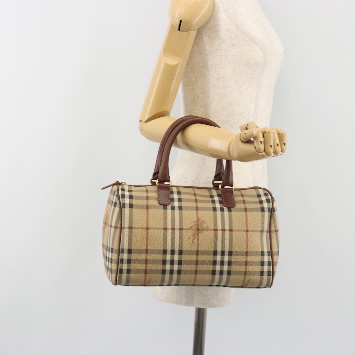 BURBERRY Nova Check Hand Bag PVC Leather Beige Gold Tone Auth ep15358A