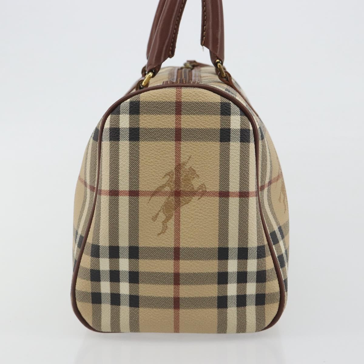 BURBERRY Nova Check Hand Bag PVC Leather Beige Gold Tone Auth ep15358A