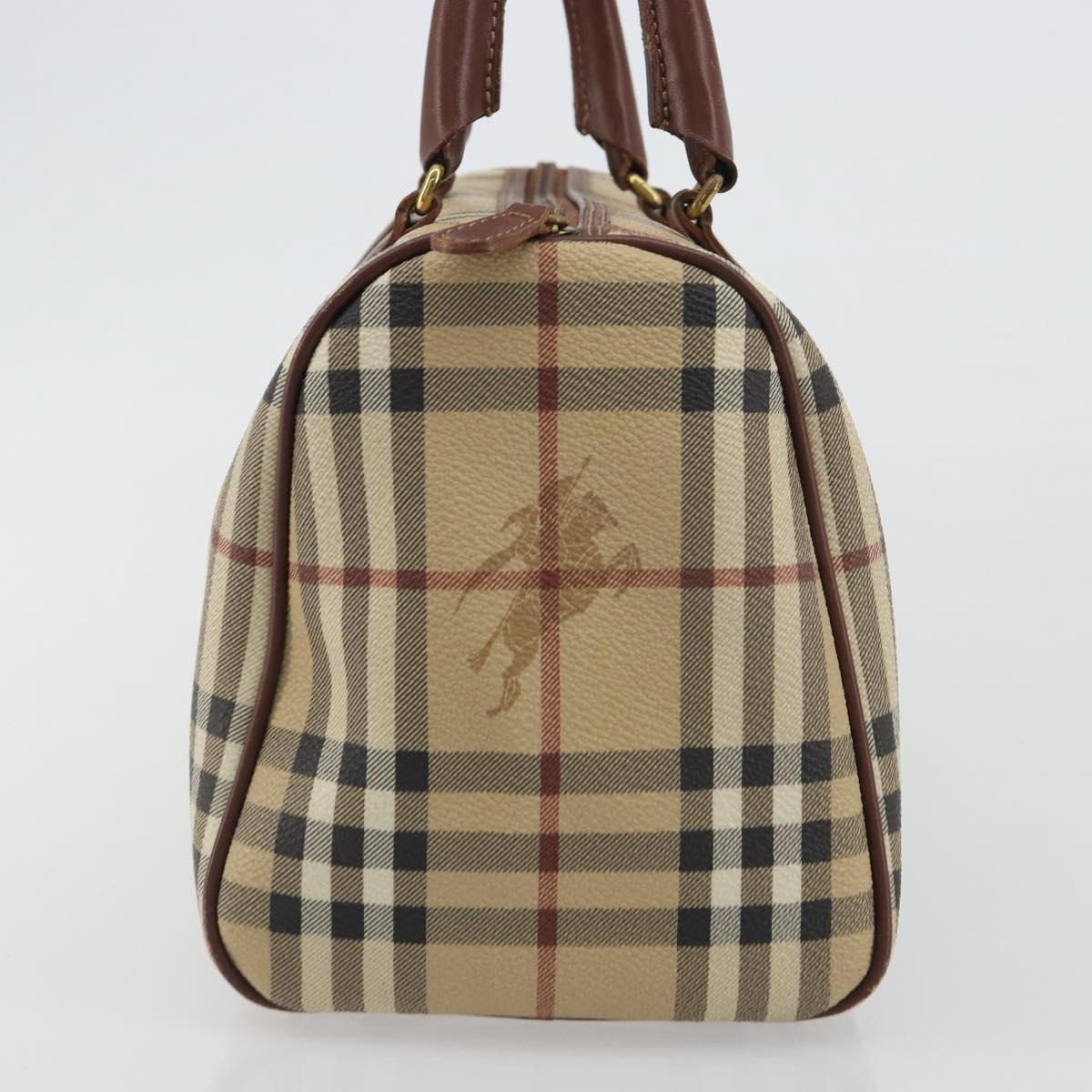 BURBERRY Nova Check Hand Bag PVC Leather Beige Gold Tone Auth ep15358A