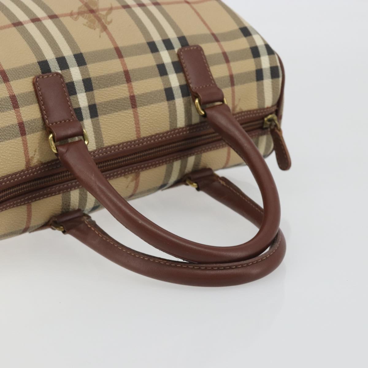 BURBERRY Nova Check Hand Bag PVC Leather Beige Gold Tone Auth ep15358A