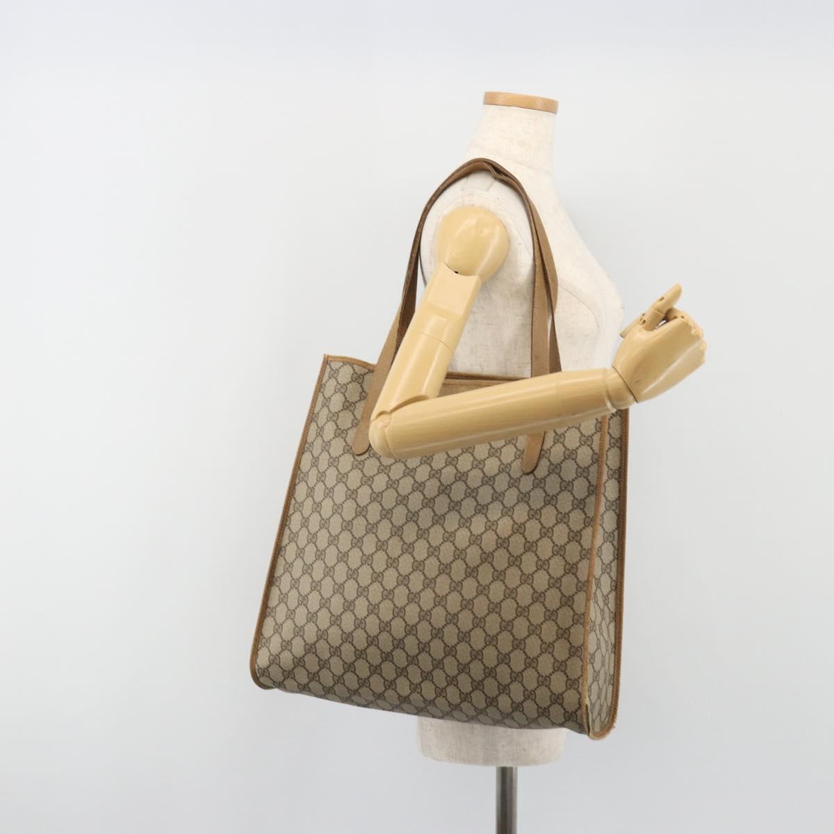 GUCCI GG Supreme Tote Bag PVC Leather Beige Gold Tone 56 02 998 Auth ep15360