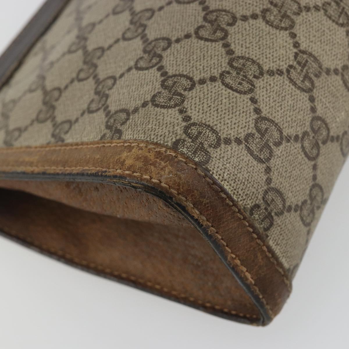 GUCCI GG Supreme Clutch Bag PVC Leather Beige Brown Auth ep15361