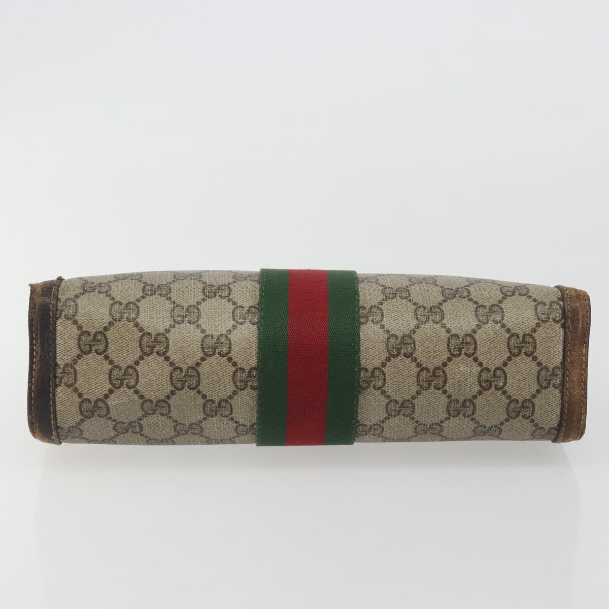 GUCCI GG Supreme Clutch Bag PVC Leather Beige Brown Auth ep15361